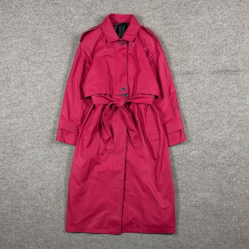 Vintage London Fog Pink Long Belted Trench‎ Coat Women’s Size 14 L/XL Raincoat